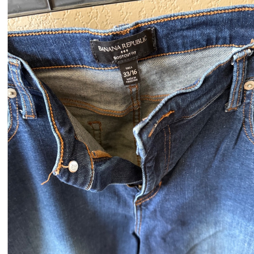 Banana Republic Women Mid Rise Straight Leg Raw Hem Jeans Dark Wash Blue 33/16